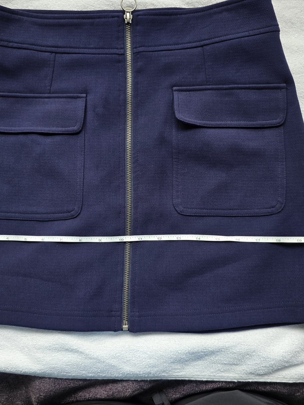 Forever 21 Navy Zip Front Mini Skirt Size Large Fully Lined Stretch Pockets - Picture 9 of 10